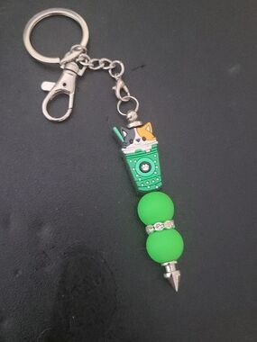 Handmade Cute Cat in Green Bubble Tea Keychain